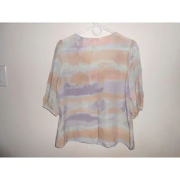 Zac & Rachel Womens Top Pastel Water Color Pullover Blouse Bohemian Art Folksy S - Picture 5 of 5